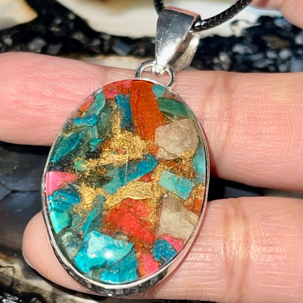 Brecciated Spiny Turquoise in Copper Pendant 2” - Picture 13 of 16
